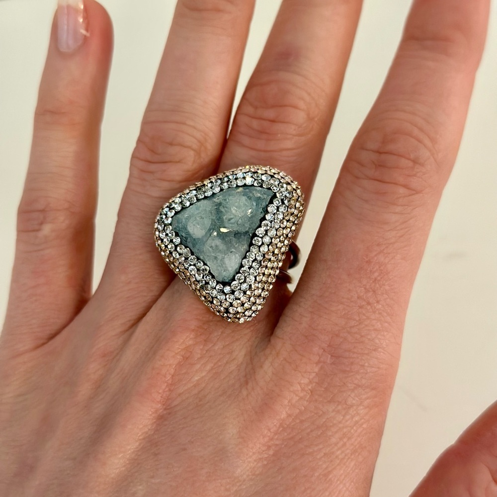 Druzy and Swarovski Ring adjustable size